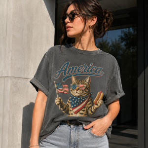 Comfort Colors Patriotic Cat America T-Shirt, Cat Lover Gift, 4th Of July Shirt, Independence Day, 4th Of July Shirt, Freedom Tee