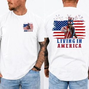 Apollo Creed Living In America Shirt, Patriotic USA Flag Rocky IV Tee, Independence Day Graphic Tee, Funny 4th of July Shirt