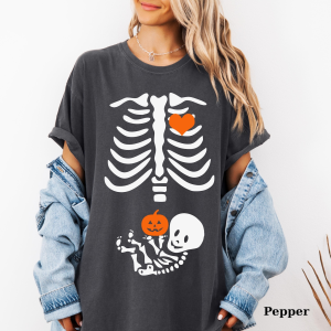 Comfort Colors Skeleton Maternity Shirt: Funny Halloween Pregnancy Tee