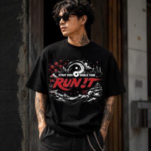 Stray Kids Run It World Tour Shirt, Kpop Concert Graphic Tee, SKZ Fan Shirt, Yin Yang Streetwear, Unisex Vintage T-Shirt Gift